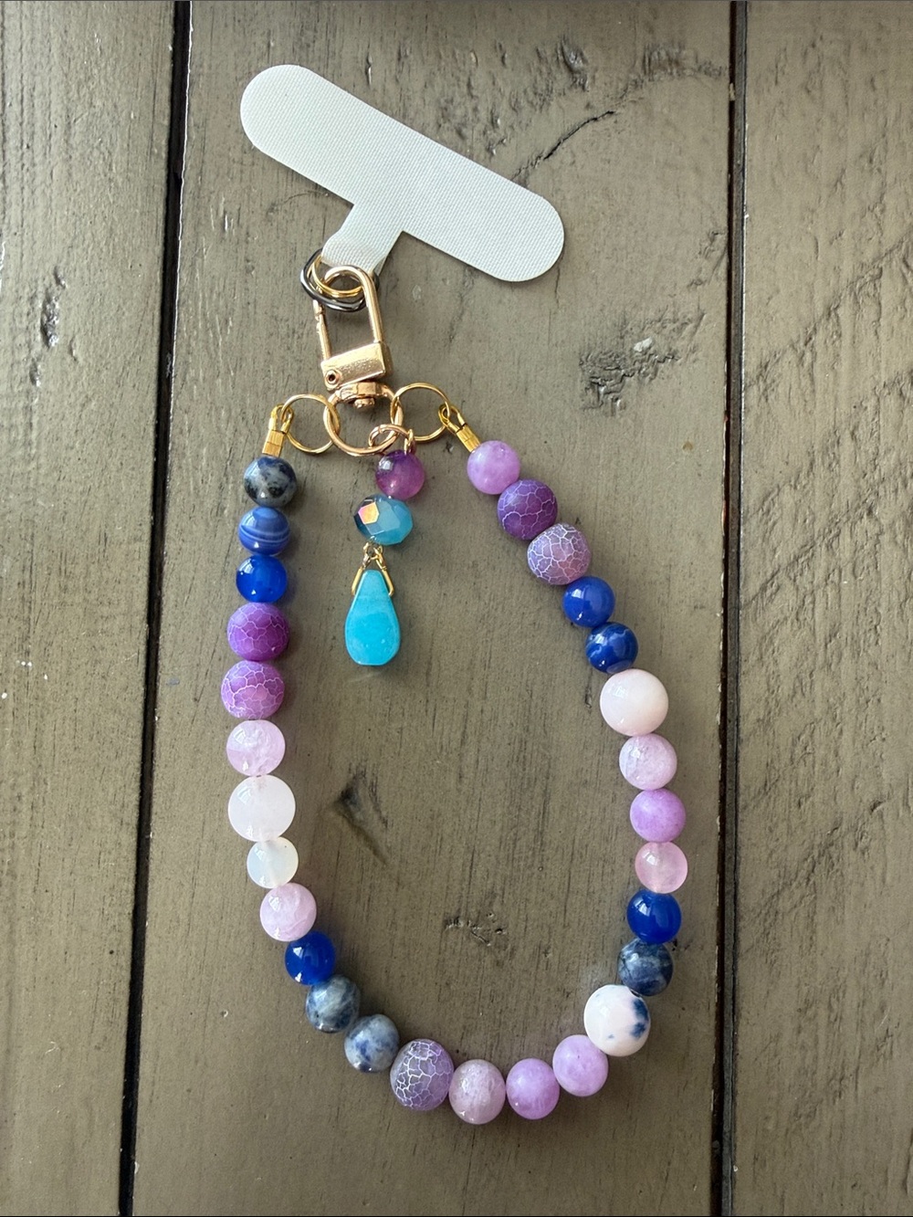 ⭐️ 108. Handmade REAL STONE -GLD GRIMACE- Phone Strap Bracelet Clip On #37